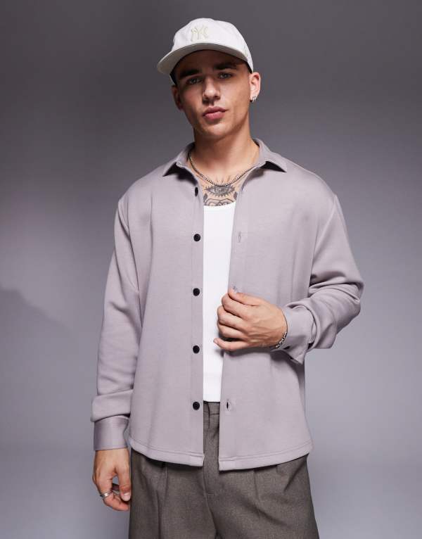 ̵    ȥåץ ASOS DESIGN jersey overshirt in gray Gray