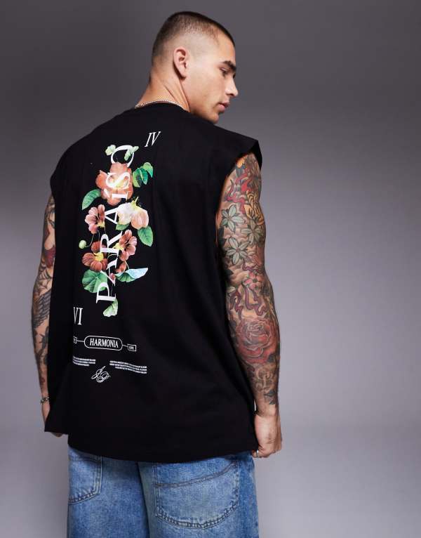 ̵   ٥ ȥåץ ASOS DESIGN oversized tank with floral text g...