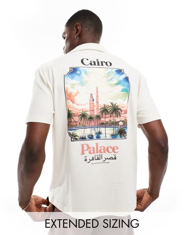 ̵   ݥ ȥåץ ASOS DESIGN relaxed polo with scenic back p...