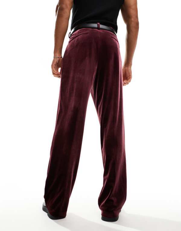 【送料無料】 エイソス メンズ カジュアルパンツ ボトムス ASOS DESIGN smart wide leg velvet pants in deep burgundy RED