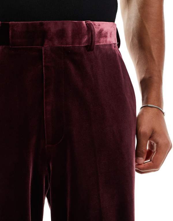 【送料無料】 エイソス メンズ カジュアルパンツ ボトムス ASOS DESIGN smart wide leg velvet pants in deep burgundy RED
