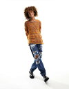 【送料無料】 コルージョン メンズ ニット・セーター アウター COLLUSION open stitch distressed sweater in orange & blue ORANGE(4)