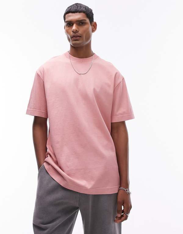 ̵ ȥåץޥ  T ȥåץ Topman oversized fit t-shirt in washed pink...