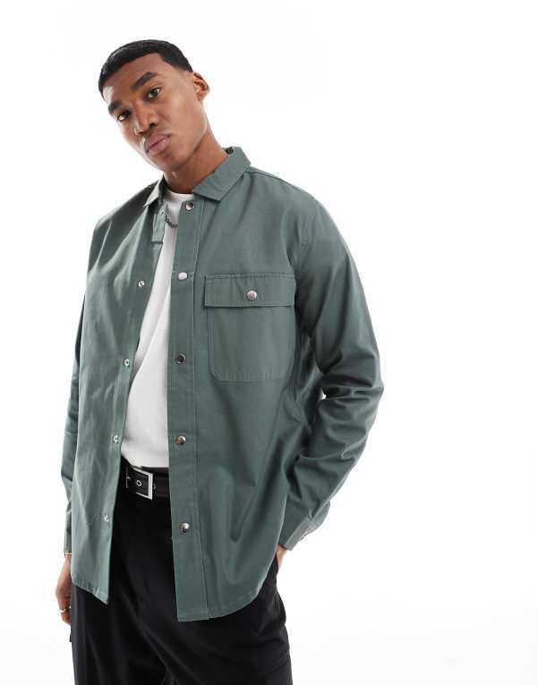 【送料無料】 オンリーアンドサンズ メンズ シャツ トップス ONLY & SONS long sleeve shirt with front pocket in teal Balsam green