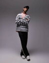 【送料無料】 トップマン メンズ カーディガン アウター Topman oversized cardigan in abstract pattern in gr...
