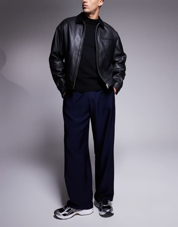 【送料無料】 エイソス メンズ カジュアルパンツ ボトムス ASOS DESIGN wide fit dress pants in navy NAVY