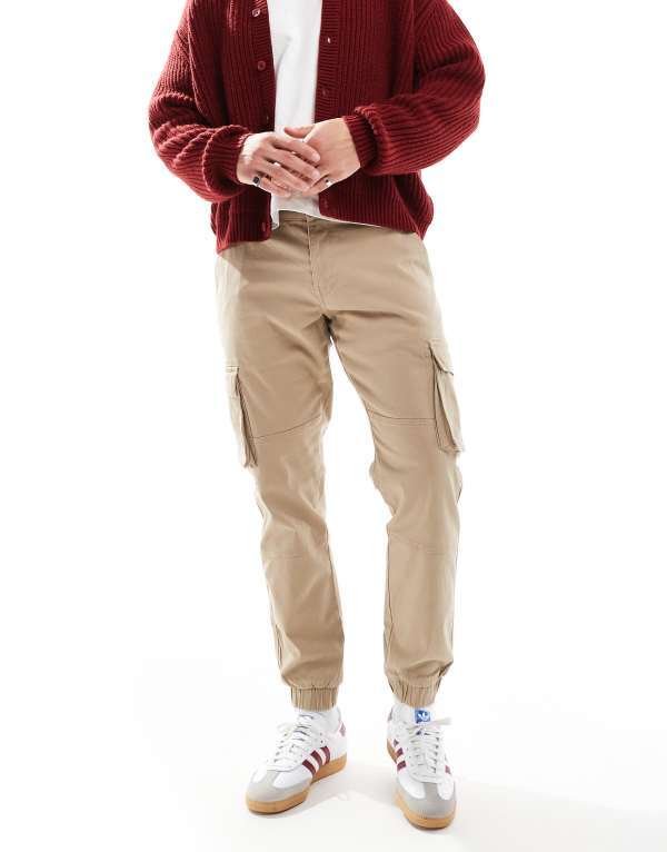 オンリーアンドサンズ メンズ ボトムス カジュアルパンツ スリムフィット カーゴパンツ パンツ Only & Sons cuffed cargo pants in slim fit stone Chinchilla ストーン