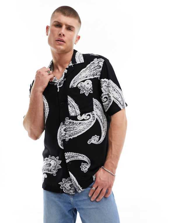 ̵ С   ȥåץ River Island short sleeve shirt in black ...