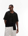 【送料無料】 トップマン メンズ ポロシャツ トップス Topman oversized fit button up jersey crochet polo in black Black(4)