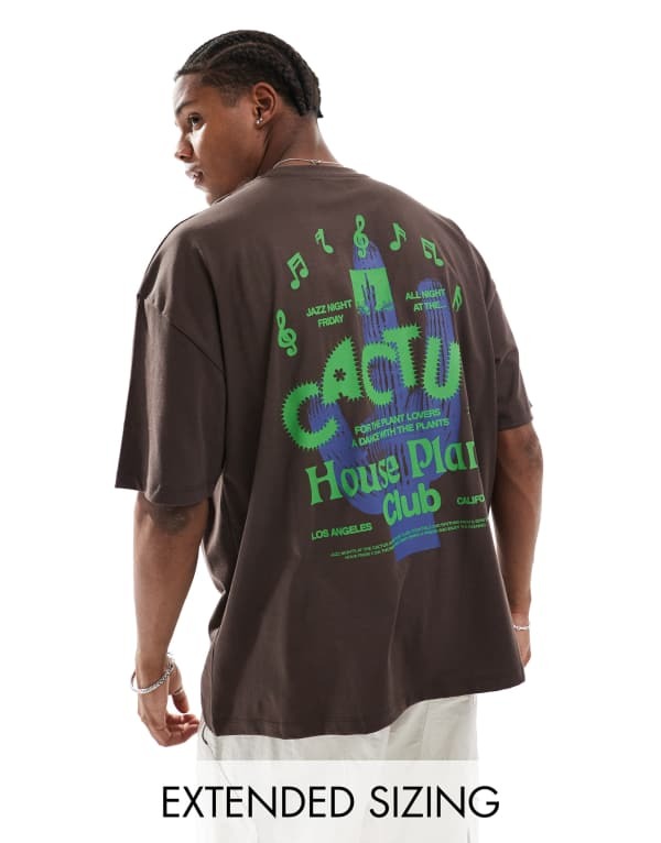 ̵   T ȥåץ ASOS DESIGN oversized t-shirt in brown with ...