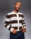 【送料無料】 エイソス メンズ カーディガン アウター ASOS DESIGN knit textured cardigan with stripe patte...