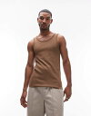 【送料無料】 トップマン メンズ ベスト トップス Topman ribbed tank top in washed brown BROWN