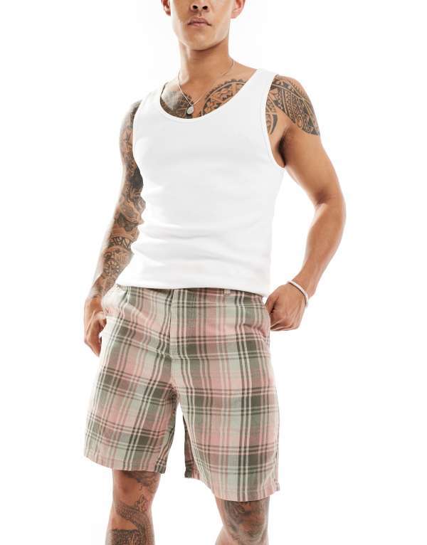 ̵   ϡեѥġ硼 ܥȥॹ ASOS DESIGN shorts in pink plaid Pink