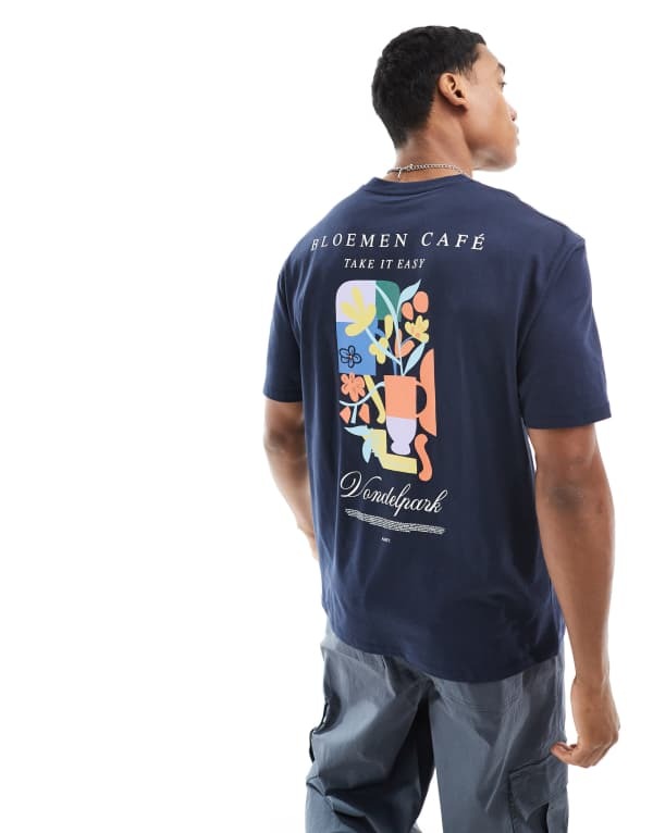 ̵   T ȥåץ ASOS DESIGN relaxed t-shirt in navy with flo...