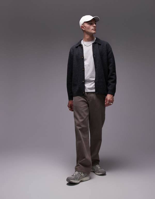 ̵ ȥåץޥ  ǥ  Topman collared cardigan in gray Gray