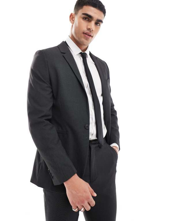 ̵   㥱åȡ֥륾  ASOS DESIGN skinny suit jacket in blac...