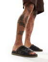 【送料無料】 エイソス メンズ サンダル シューズ ASOS DESIGN crossover woven sandals in dark brown leat...