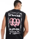 【送料無料】 オンリーアンドサンズ メンズ ベスト トップス ONLY & SONS oversized tank top with euphoric back print in black Black(4)