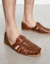 【送料無料】 エイソス メンズ サンダル シューズ ASOS DESIGN woven sandals in tan leather Tan