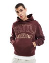 【送料無料】 エイソス メンズ パーカー・スウェット アウター ASOS DESIGN boxy oversized hoodie with front city print in burgundy DECADENT CHOCOLATE
