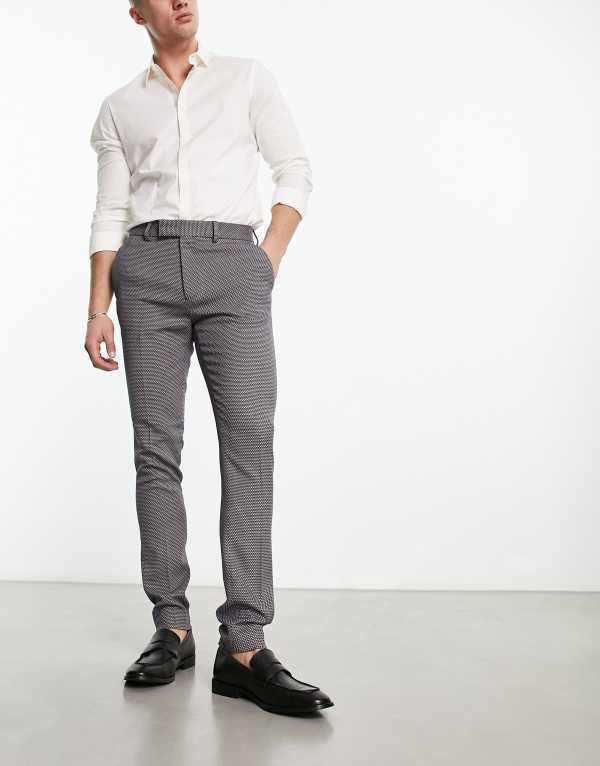 【送料無料】 エイソス メンズ カジュアルパンツ ボトムス ASOS DESIGN skinny smart pants in navy texture NAVY