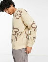 【送料無料】 エイソス メンズ カーディガン アウター ASOS DESIGN plush knit oversized sweater in graffiti...