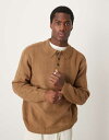 【送料無料】 エイソス メンズ カーディガン アウター ASOS DESIGN oversized brushed knit polo shirt in bro...