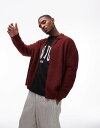 【送料無料】 トップマン メンズ カーディガン アウター Topman textured zip up collared cardigan in red Bur...