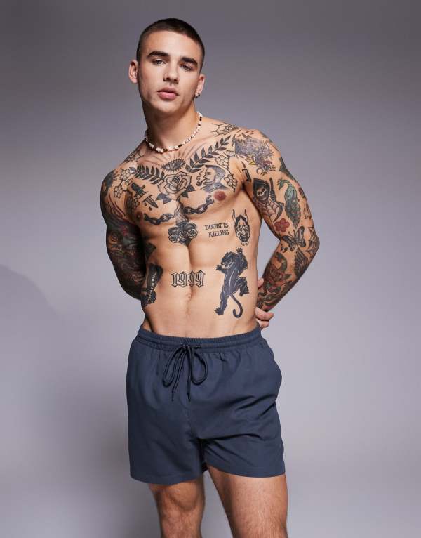 ̵ ӡ  ϡեѥġ硼  South Beach plain swim shorts in char...