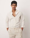 【送料無料】 マンゴ メンズ シャツ トップス Mango seersucker stripe long sleeve shirt in beige and white WHITE