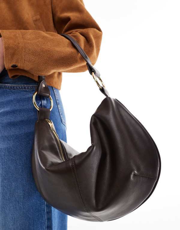 【送料無料】 エイソス レディース ショルダーバッグ バッグ ASOS DESIGN scoop shoulder with double ring in brown Coffee Brown