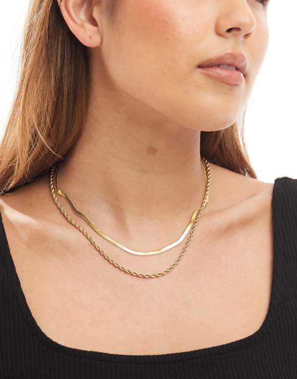  ǥ ꡼ ͥå쥹硼ڥȥȥå T 졼 ASOS DESIGN pack of 2 waterproof stainless steel necklaces with rope and snake chain detail tone Gold 