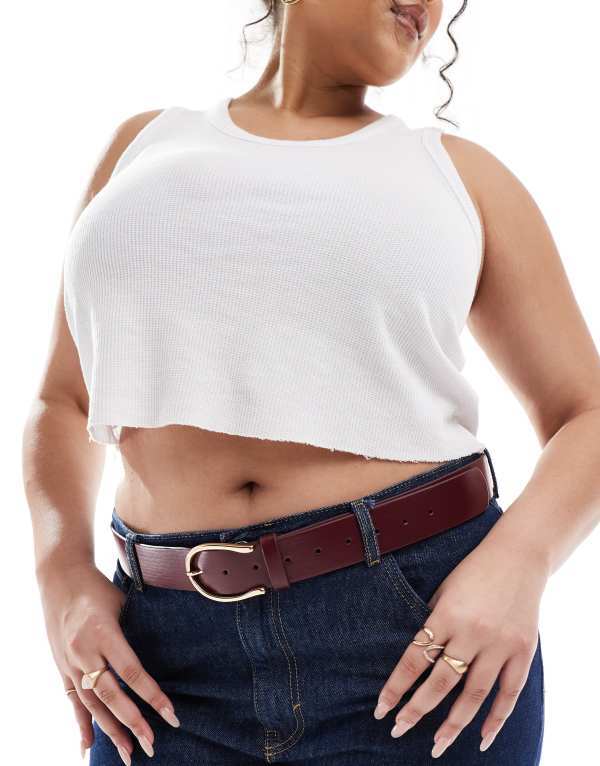 【送料無料】 エイソス レディース ベルト アクセサリー ASOS DESIGN Curve half moon waist and hip jeans belt in burgundy Burgundy