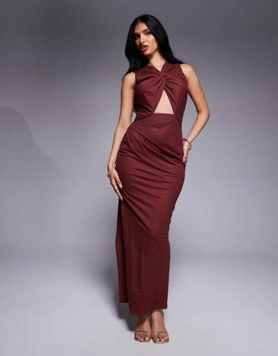 【送料無料】 エイソス レディース ワンピース トップス ASOS DESIGN stretch linen twist detail midi dress with gold trim back in wine Wine 【送料無料】 エイソス レディース ワンピース トップス ASOS DESIGN stretch linen twist detail midi dress with gold trim back in wine Wine
