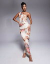 【送料無料】 エイソス レディース ワンピース トップス ASOS DESIGN hotfix embellished one shoulder midi dress in vintage tapestry print Tapestry print(4)