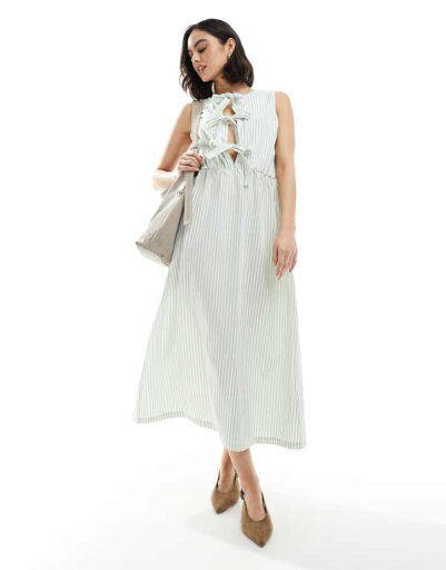 【送料無料】 デイジーストリート レディース ワンピース トップス Daisy Street boxy fit throw on midi dress in sage stripe SAGE 【送料無料】 デイジーストリート レディース ワンピース トップス Daisy Street boxy fit throw on midi dress in sage stripe SAGE
