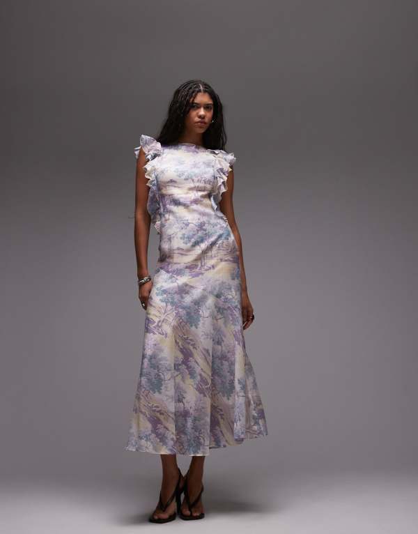 【送料無料】 アンドアザーストーリーズ レディース ワンピース トップス & Other Stories maxi dress with ruffle edging and low back in vintage landscape print Multi