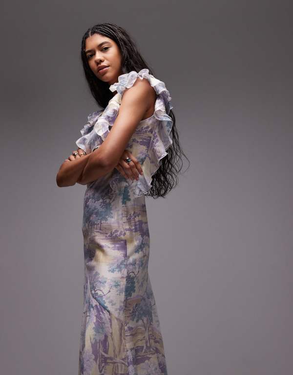 【送料無料】 アンドアザーストーリーズ レディース ワンピース トップス & Other Stories maxi dress with ruffle edging and low back in vintage landscape print Multi