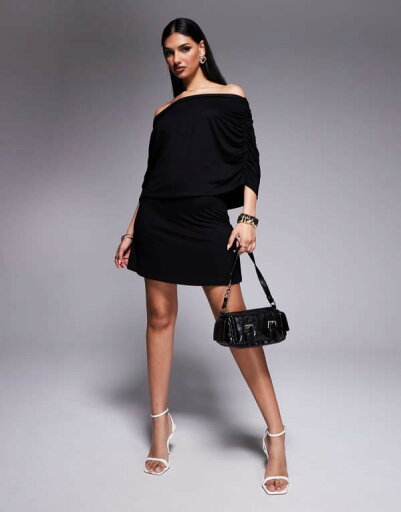 【送料無料】 エイソス レディース ワンピース トップス ASOS DESIGN bardot cape overlay mini dress in black Black 【送料無料】 エイソス レディース ワンピース トップス ASOS DESIGN bardot cape overlay mini dress in black Black