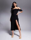 【送料無料】 ベスパー レディース ワンピース トップス Vesper square neck ruffle sleeve side split midaxi dress in black Black(4)