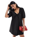 【送料無料】 エイソス レディース ワンピース トップス ASOS DESIGN gathered tie front mini smock dress in ...