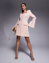 【送料無料】 ラビッシュアリス レディース ワンピース トップス Lavish Alice sequin boucle fluted sleeve mini dress in pink PINK(4)