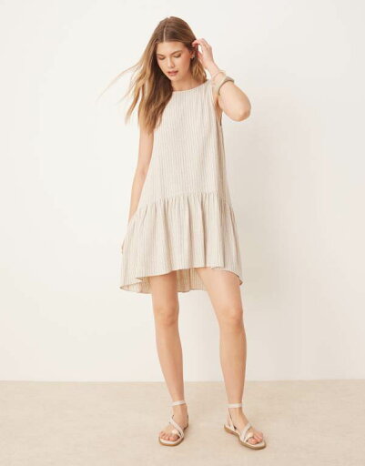 【送料無料】 エイソス レディース ワンピース トップス ASOS DESIGN drop waist linen blend mini dress in natural stripe oat 【送料無料】 エイソス レディース ワンピース トップス ASOS DESIGN drop waist linen blend mini dress in natural stripe oat