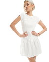【送料無料】 エイソス レディース ワンピース トップス ASOS DESIGN shirred mini dress with cap sleeves in ivory IVORY(4)
