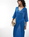 【送料無料】 トップショップ レディース ワンピース トップス Topshop knit stitchy polo maxi dress in blue Blue(4)
