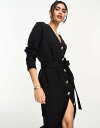 【送料無料】 エイソス レディース ワンピース トップス ASOS DESIGN super soft button up maxi cardigan belted dress in black Black(4)