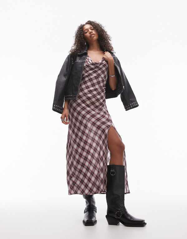 ̵ ޥ ǥ ԡ ȥåץ Mango cowl neck check print midi dress in ...