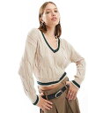 【送料無料】 コットンオン レディース パーカー・スウェット アウター Cotton On cable knit v neck sweater in stone...