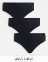 【送料無料】 エイソス レディース ブリーフパンツ アンダーウェア ASOS DESIGN Curve 3 pack ribbed brief in black...