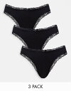 【送料無料】 エイソス レディース パンツ アンダーウェア ASOS DESIGN 3 pack cotton & lace trim high rise ma...